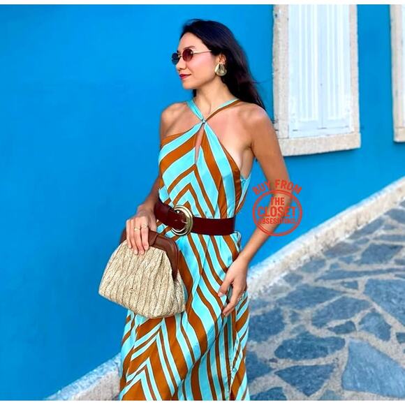 chinese dress ladies Lissa Twist-Back Midi Dress (Mango Stripe) – Ten Tomorrow main image 0